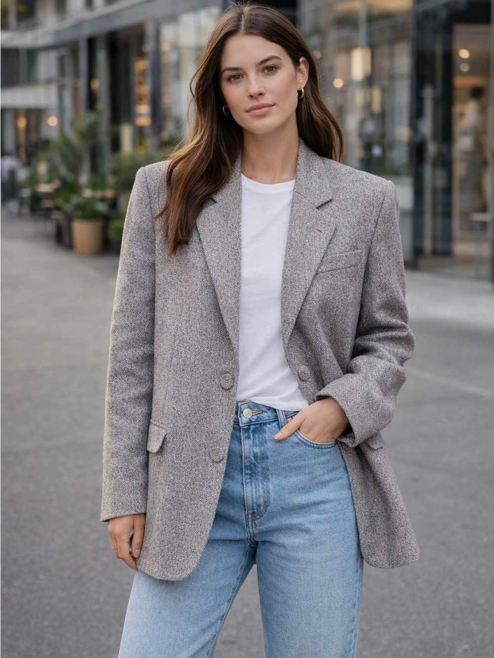 Jahhan Vintage Classic Women's Gray Tweed Jacket - 18